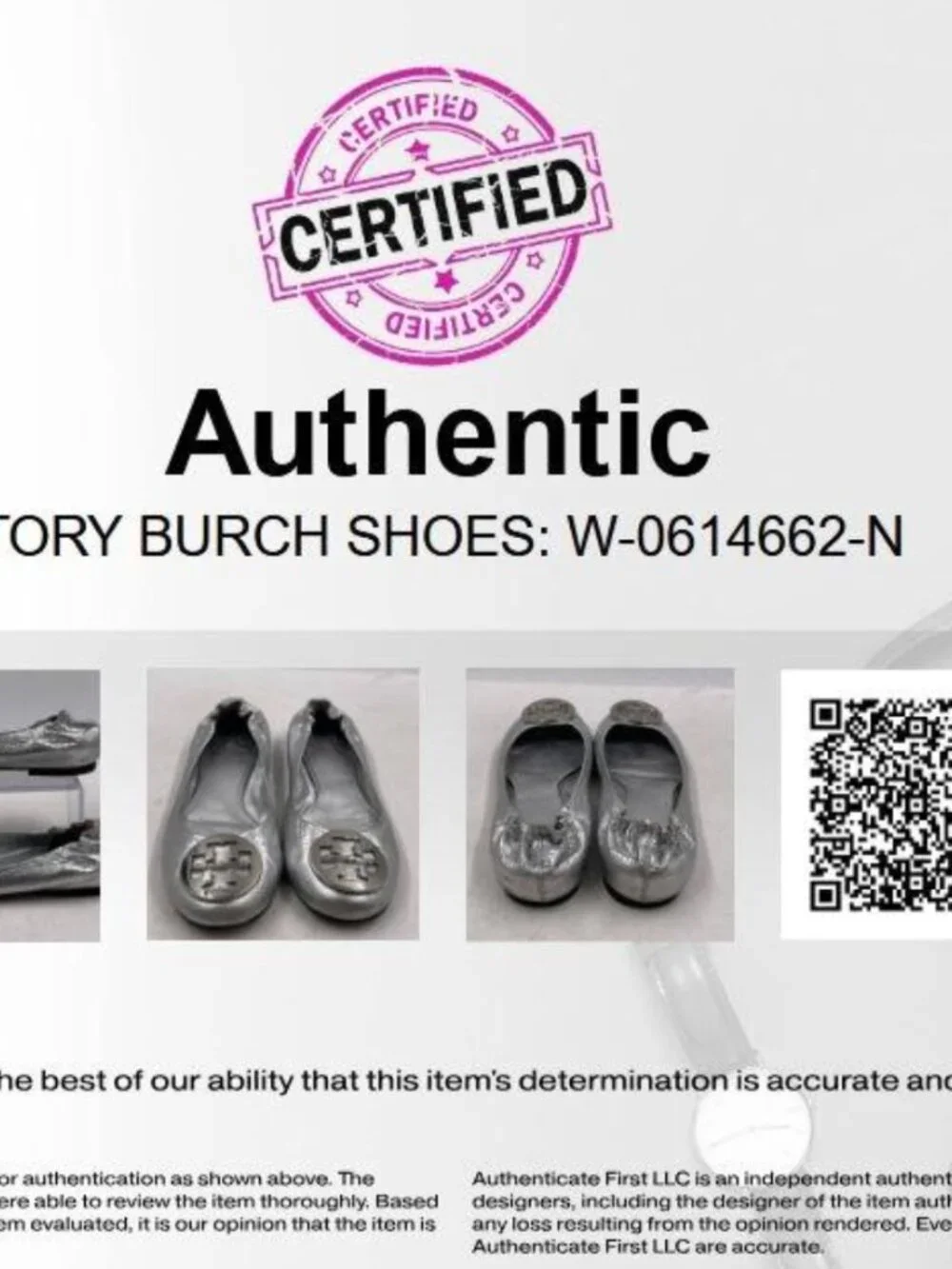 Tory Burch Silver Leather Reva Ballet Flats Medallion Shoes Size 8.5 M Authentic